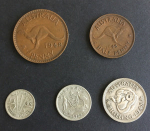 Australia 1948 Pre Decimal 5 Coin Set  IDEAL BIRTHDAY GIFT