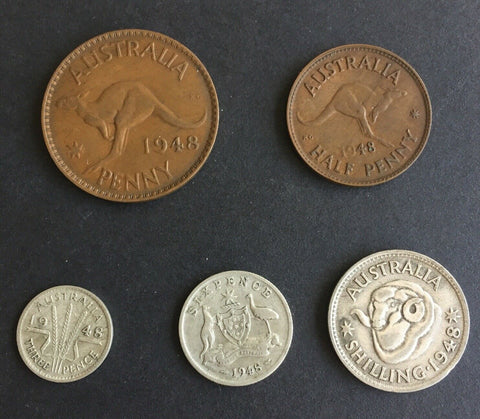 Australia 1948 Pre Decimal 5 Coin Set  IDEAL BIRTHDAY GIFT