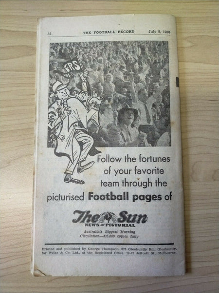 VFL 1955 July 9 Football Record Footscray v  Collingwood