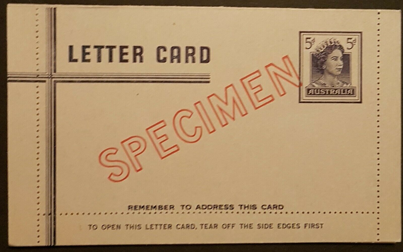 Australia Letter card 5d blue Queen Elizabeth   overprinted specimen mint LC 84w
