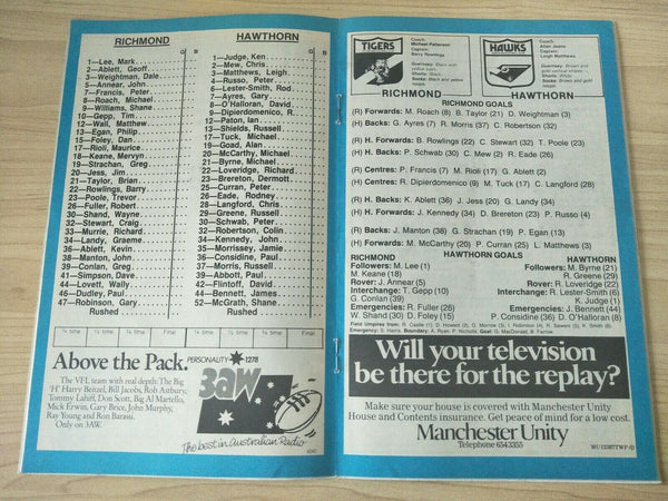 VFL 1984 July 14-15 Football Record Richmond v Hawthorn