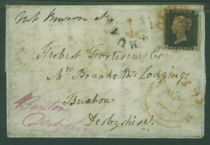 GB Great Britain SG 1 (Aug 16) part entire from Plymouth WITH 1d black Plate 2