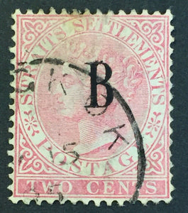 Thailand, British P.O. in Siam B on Straits Settlements  2 Cents Red SG 15 Used