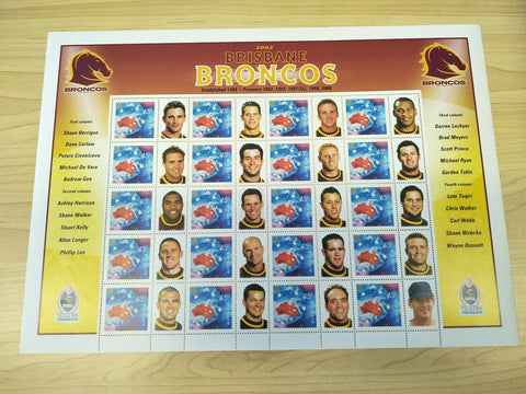 2002 Australian 45c Brisbane Broncos Rugby Team Stamp Sheet