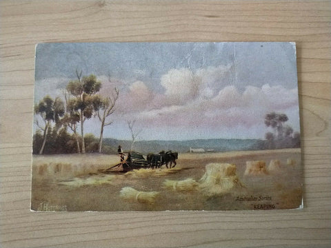 Australian Vintage Postcard Reaping J Hutchings Orange NSW Postmark Unpaid