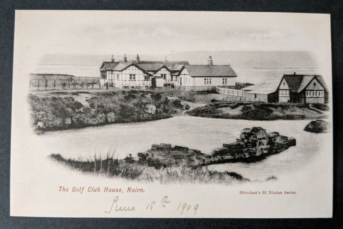 Golf June 14th 1909 View of Cruden Bay Hotel from Golf Course