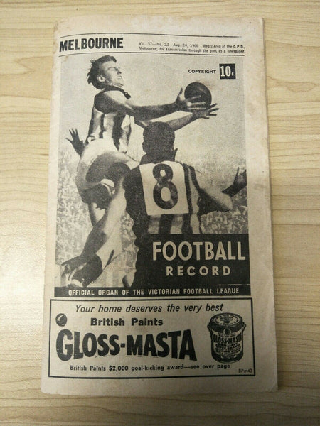 VFL 1968 August 24 Football Record Melbourne v Collingwood