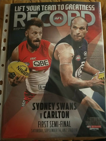 2013 1st Semi Final AFL Football Record Sydney v Carlton