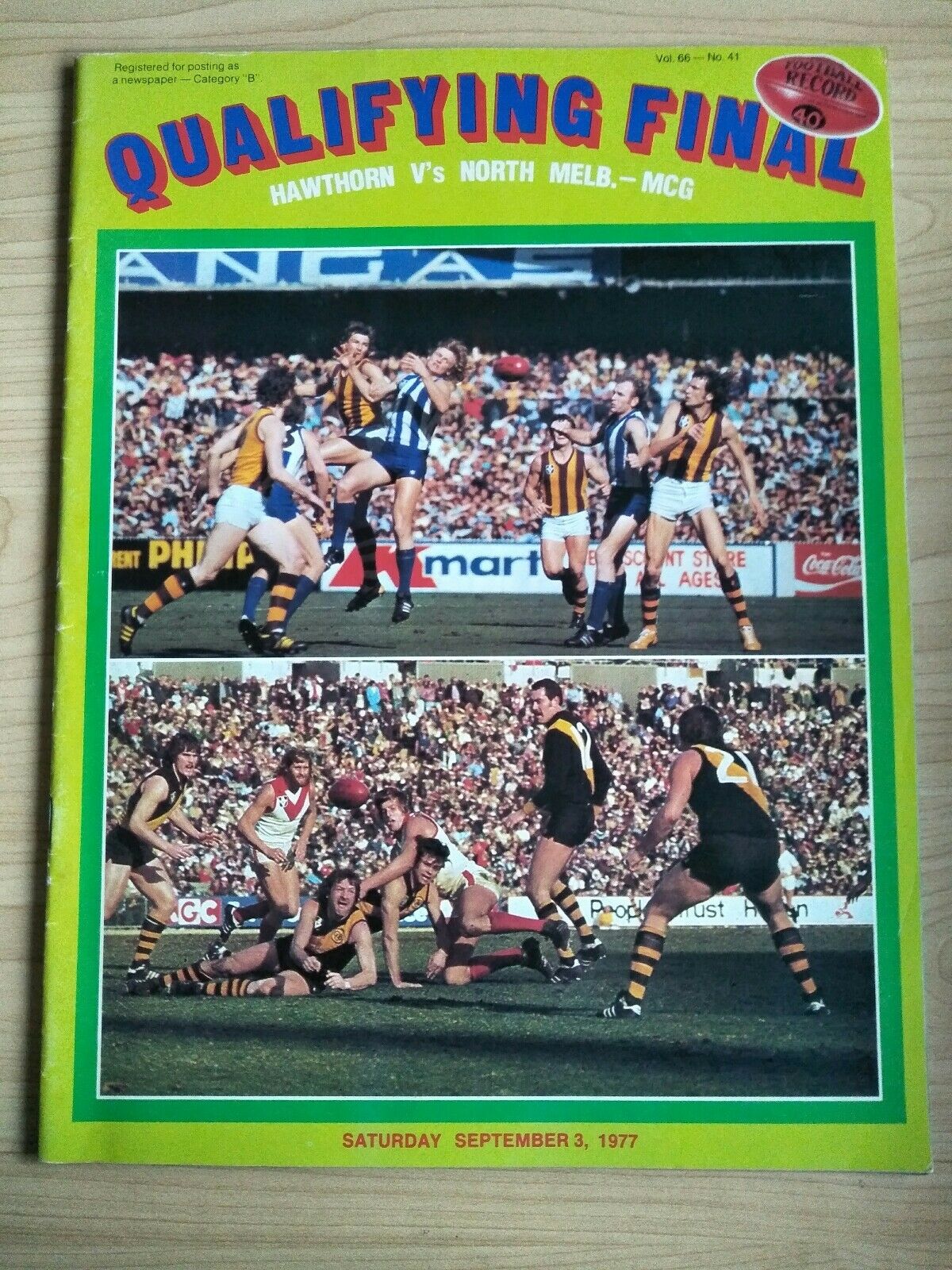 VFL 1977 Qualifying Final Football Record Hawthorn v North Melbourne