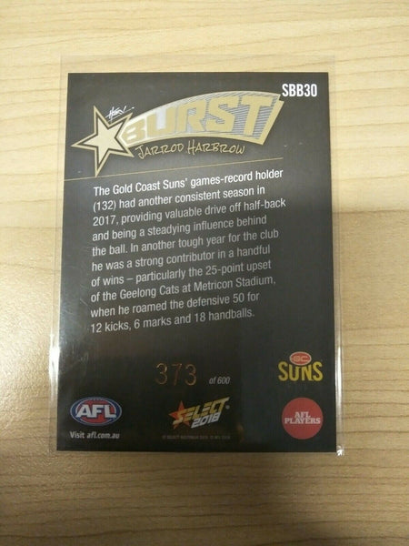 Select 2018 Black Starburst Jarrod Harbrow Gold Coast No. 373/600
