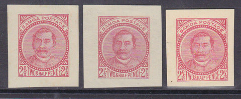 Samoa 1892 SG 44 2½d King Malietoa. 3 red Die Proofs