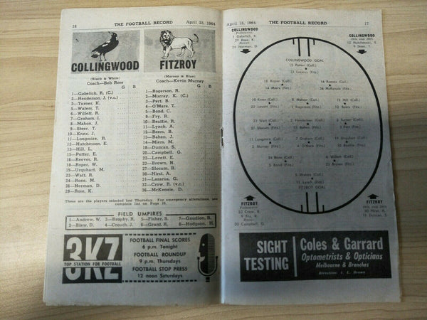 VFL 1964 April 18 Football Record Collingwood v Fitzroy