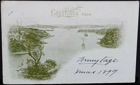 NSW 1d Arms Post Card Greetings from Mossmans Bay Sydney Harbour HG 19a used