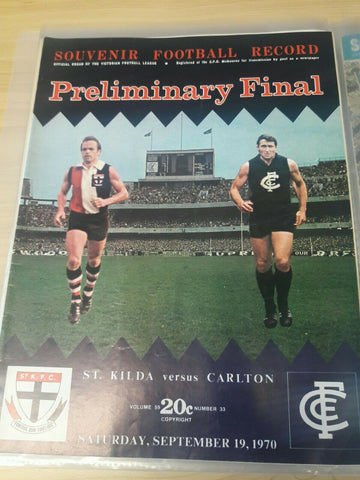 VFL 1970 Football Record Preliminary Final September 19 Saint Kilda v Carlton