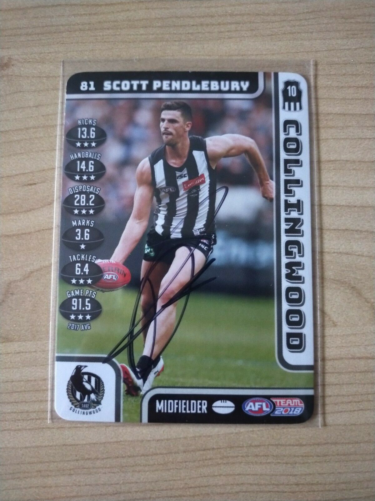 2018 Teamcoach Scott Pendlebury Collingwood Football Card Hand Signed