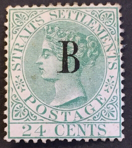 Thailand, British P.O. in Siam B on Straits Settlements 24c Green SG 9 Mint