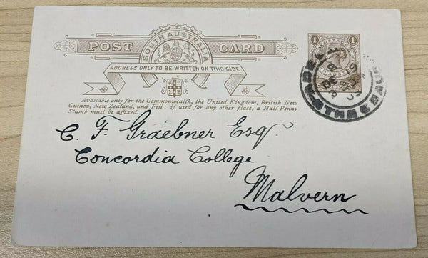 SA South Australia 1905 1d Postcard to Concordia College ships lighthouses