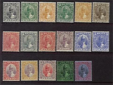 Malayan States Perak SG 103-19 1938-41 Definitive set of 17 to $2 MLH Stamps