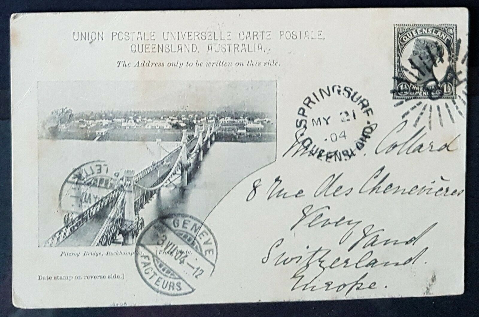 Queensland Post Card, 1½d Fitzroy Bridge Rockhampton HG 11 used