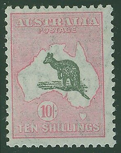 Australia SG 136 Kangaroo map C of A Watermark 10/- grey & pink MUH