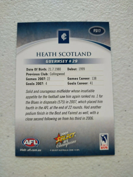 2008 Select AFL Champions Foil Signature Card Heath Scotland Carlton