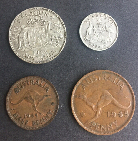 Australia 1945 Pre Decimal 4 Coin Set  IDEAL BIRTHDAY GIFT
