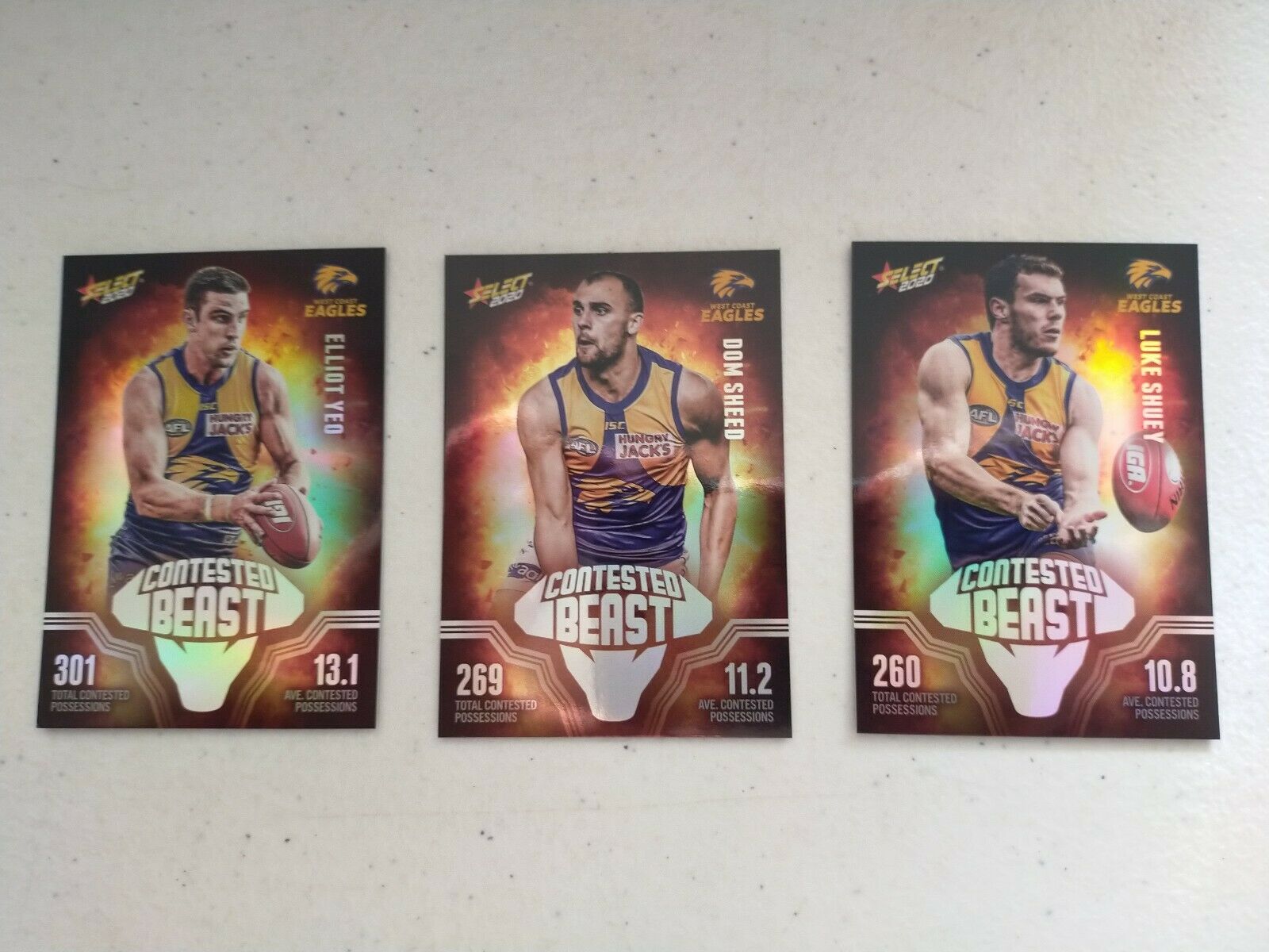 2020 Select Footy Stars Contested Beast West Coast Team Set Of 3 Cards