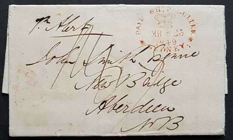 NSW Pre stamp ship letter Sydney Mr 23 1849 to Aberdeen arrived July 11th 1849