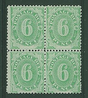 Australia postage dues SG D6 6d Emerald-green, Block of 4 MUH
