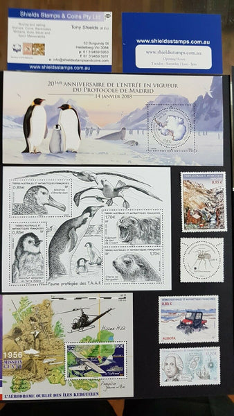 French Antarctic Territory TAAF 2018 Year set of 13 stamps and 5 sheets