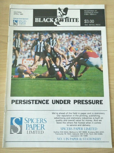 Collingwood Football Club "In Black & White" Newsletter 1991-96 x7 and Stickers