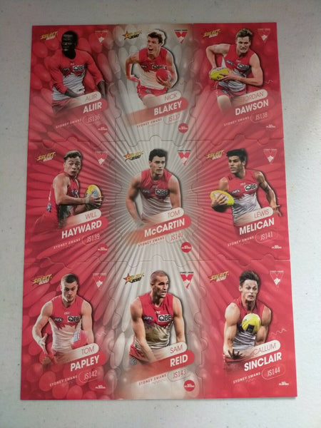 2020 Select Footy Stars Jigsaw Puzzle Sydney Team Set Of 9 Cards
