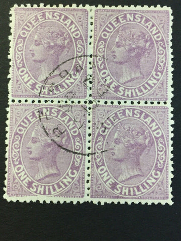 Queensland Australian States 1895 1/- CTO Block Of 4 SG205 Superb Condition.