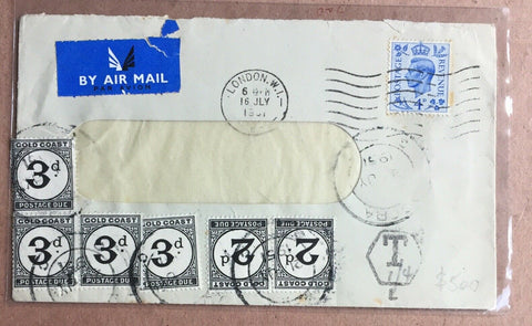 Gold Coast 1951 Airmail Cover London-Accra Taxed 16d (2x2d & 3x3d Postage Due)