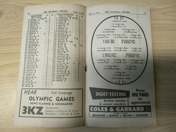 VFL 1960 Sept 3 1st Semi Final Essendon v Collingwood Football Record