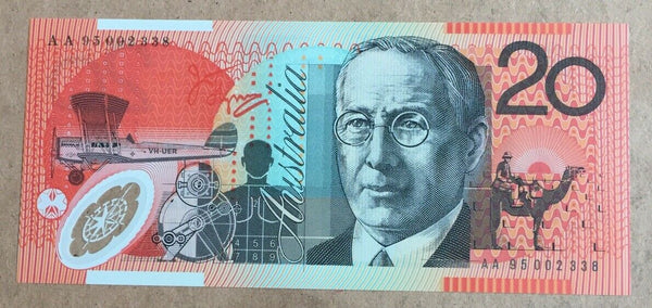Australia 1995 $20 Fraser Evans Polymer R416bF First Prefix AA 95 Uncirculated