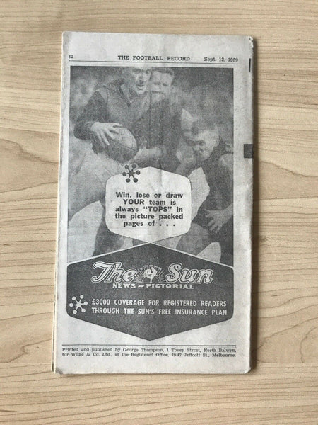 VFL 1959 2nd Semi-final Football Record September Melbourne vs. Carlton