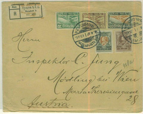 Thailand 1927 Registered cover Bangkok - Austria 14/6/27 with Garuda stamps