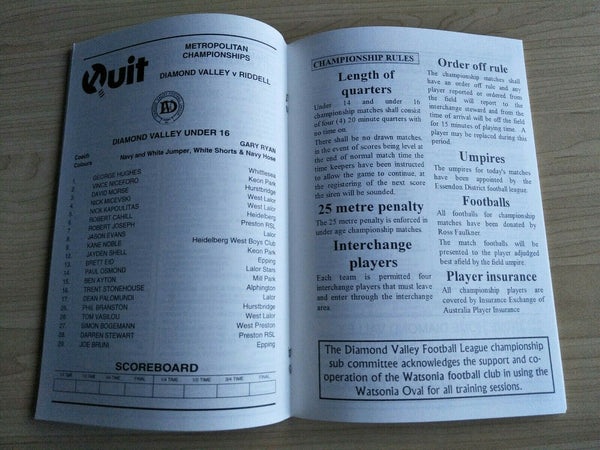 Football 1995 20th May Diamond Valley Football League Football Record Vol. 39, No. 5