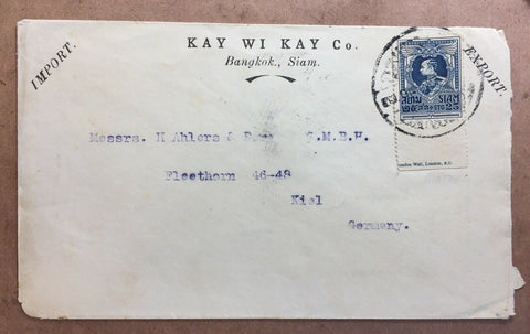 Thailand 1920s Cover from Bangkok to Germany With 25 Satang Rama VI Blue