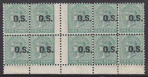 SA Australian States SG O43g 1d Deep green optd OS in a gutter block of 10 Mint.