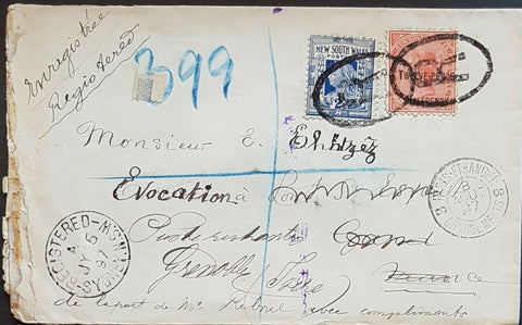 NSW France. 1897 registered letter with scarce usage of 12½d surcharge SG. 268