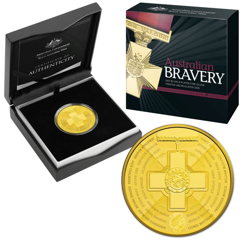 Australia 2015 Royal Australian Mint $5 Australian Bravery Gold-Plated Silver Uncirculated Coin