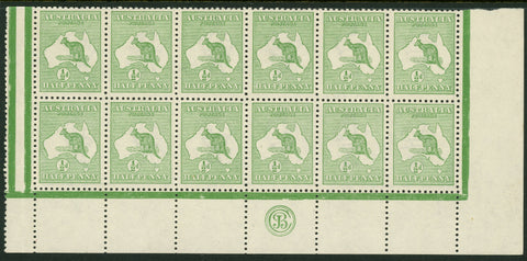 Australia BW 1(2)zc Half Penny Kangaroo Gorgeous Block of 12 Pristine Mint Unhinged