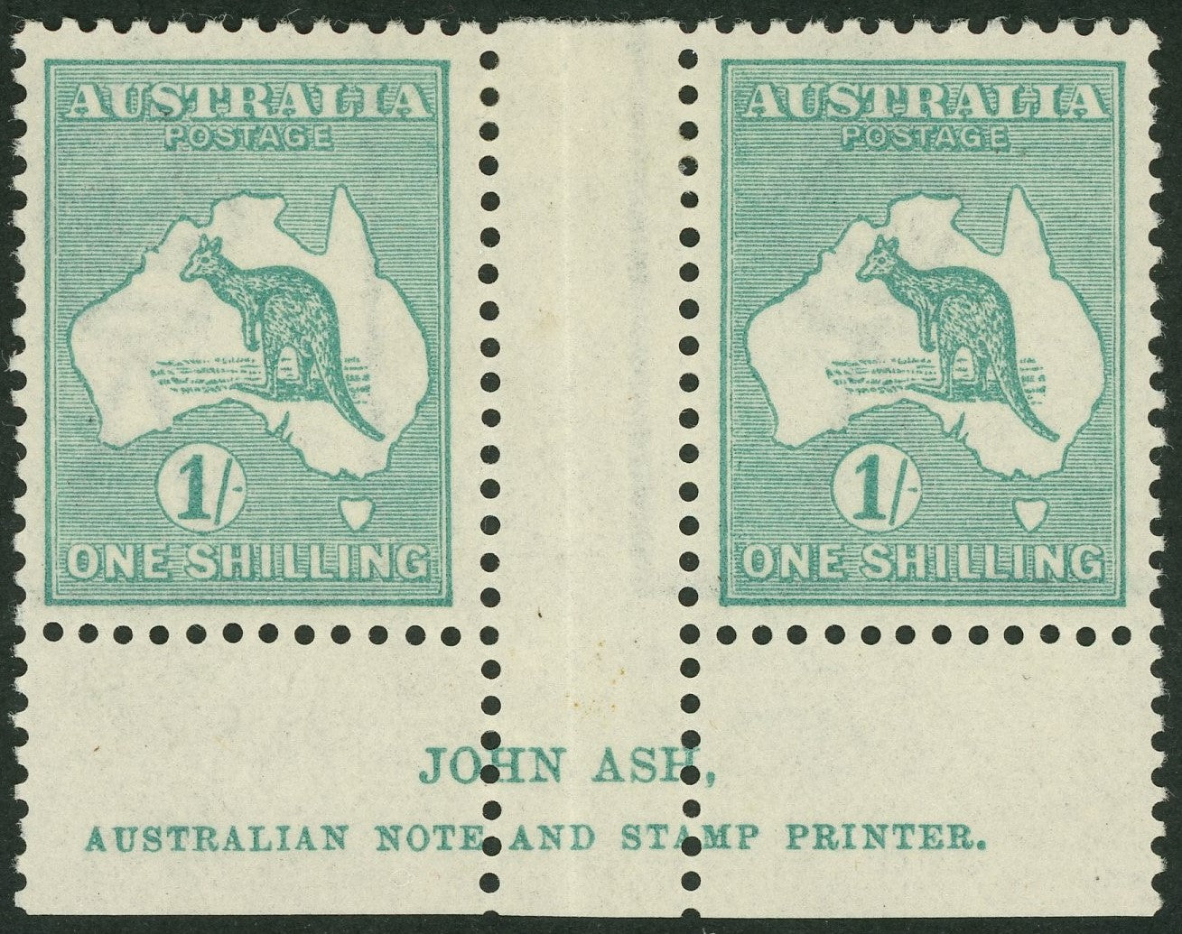 Australia BW 33(3)zg 1/- One Shilling Kangaroo John Ash Pair Mint Lightly Hinged