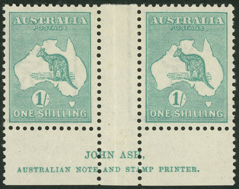 Australia BW 33(3)zg 1/- One Shilling Kangaroo John Ash Pair Mint Lightly Hinged
