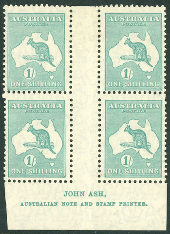 Australia BW 34(4)z 1/- One Shilling Kangaroo Block of 4 Ash Imprint Lower Position MLH