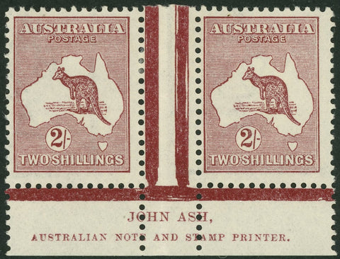 Australia BW 38(1)ze 2/- Two Shilling Kangaroo Ash Pair 3rd Watermark MLH