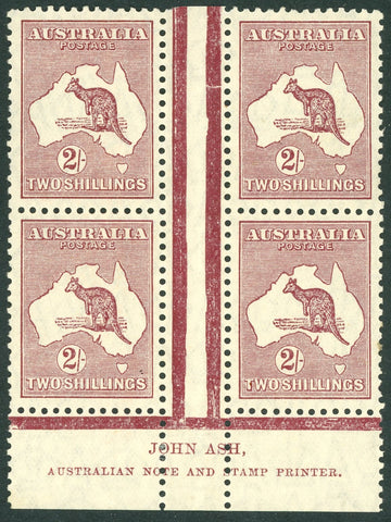 Australia BW 39(2)z Two Shillings 2/- Kangaroo Block of 4 Ash Imprint Lower Position MLH