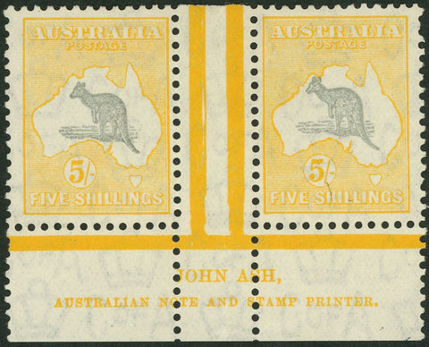 Australia BW 46zb 5/- Five Shilling Ash Imprint Pair CofA Watermark MLH